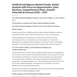 Artificial Intelligence Market Trends, Global Analysis with Focus on Opportunities, Sales Revenue, Comprehensive Plans, Growth Potential & Forecast 2020 – 2027 – Telegraph