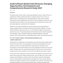Audit Software Market Sales Revenue, Emerging Opportunities, Developments and Comprehensive Research Study 2027 – Telegraph