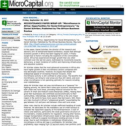 MICROFINANCE PAPER WRAP-UP: “Microfinance in Africa: Opportunities for Social Entrepreneurs;” by Daniel Schriber; Published by The African Business Review