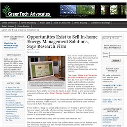 Opportunities Exist to Sell In-home Energy Management Solutions, Says Research Firm