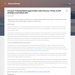 Transport Ticketing Market Opportunities, Sales Revenue, Trends, Growth Strategies and Outlook 2027