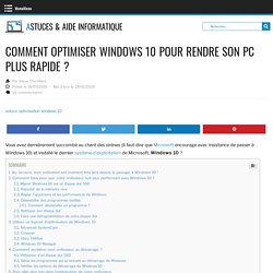Optimiser Windows 10 pour accélerer son pc