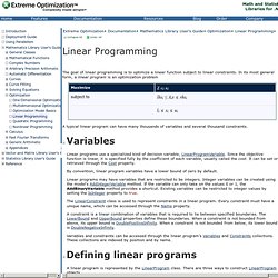 Linear Programming - Optimization - Mathematics Library User's Guide - Documentation - Math, Statistics and Matrix Libraries for .NET in C#, VB and F#