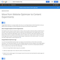 Move from Website Optimizer to Content Experiments - Analytics Help