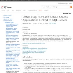 Optimizing Microsoft Office Access Applications Linked to SQL Server