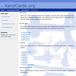 Kanji lists ordered by JLPT-level, Grade or Frequency of use - Kanjicards.org