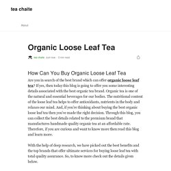 How Can You Buy Organic Loose Leaf Tea