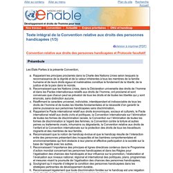 ONU Enable - Les travaux de l'Organisation des Nations Unies pour les personnes handicapées - Texte intégral de la Convention relative aux droits des personnes handicapées (1/3)