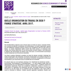 Quelle organisation du travail en 2030 ? France Stratégie. Avril 2017.