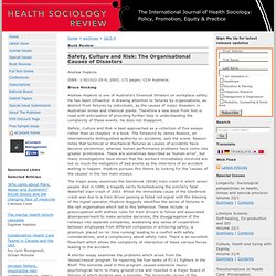 Safety, Culture and Risk: The Organisational Causes of Disasters - Health Sociology Review