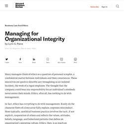 Managing for Organizational Integrity