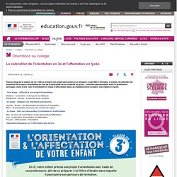 Le calendrier de l'orientation en troisième et l'affectation en lycée