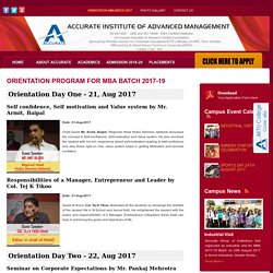Orientation for MBA Batch 2019-19, Accurate Group of Institutions