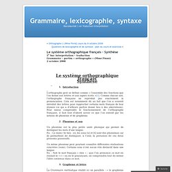 Le système orthographique français – Synthèse