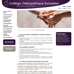Critères d’admission - COE – Formation ostéopathe, ecole ostéopathie agréée – Collège Ostéopathique Européen :diplome osteopathe Paris