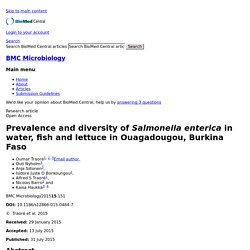 BMC 31/07/15 Prevalence and diversity of Salmonella enterica in water, fish and lettuce in Ouagadougou, Burkina Faso
