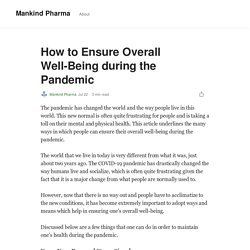 How to Ensure Overall Well-Being during the Pandemic