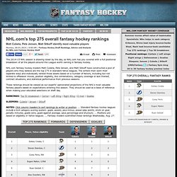 s top 275 overall fantasy hockey rankings for 2014-15 NHL season - Fantasy Hockey Draft Rankings, Advice and Analysis