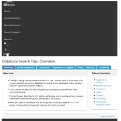 Overview - Database Search Tips - LibGuides at MIT Libraries