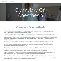 Overview Of Anesthesia
