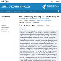 JOURNAL OF ECONOMPIC ENTOMOLOGY 15/10/20 Host Overwintering Phenology and Climate Change Influence the Establishment of Tetrastichus planipennisi Yang (Hymenoptera: Eulophidae), a Larval Parasitoid Introduced for Biocontrol of the Emerald Ash Borer