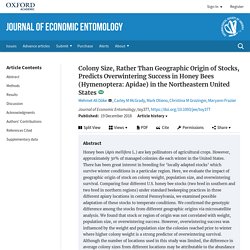 JOURNAL OF ECONOMIC ENTOMOLOGY 19/12/18 Colony Size, Rather Than Geographic Origin of Stocks, Predicts Overwintering Success in Honey Bees (Hymenoptera: Apidae) in the Northeastern United States