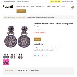 Oxidized Round Shape Dangle Earring-Blue Stone