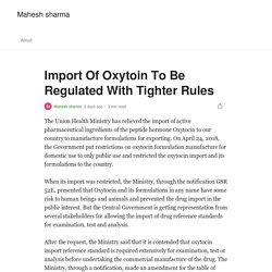 Import Of Oxytocin To Be Regulated With Tighter Rules