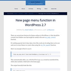 New page menu function in WordPress 2.7