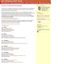 Ari Paparo Dot Com: Big List of Blog Search Engines