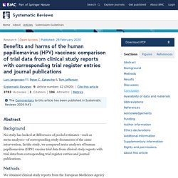 Benefits and harms of the human papillomavirus (HPV) vaccines: comparison of trial data from clinical study reports with corresponding trial register entries and journal publications