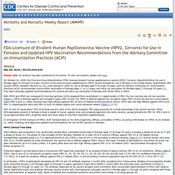 FDA Licensure of Bivalent Human Papillomavirus Vaccine (HPV2, Ce