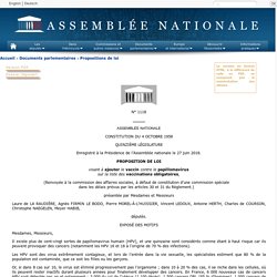 N° 1118 - Proposition de loi de Mme Laure de La Raudière visant à ajouter le vaccin contre le papillomavirus sur la liste des vaccinations obligatoires