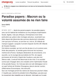 Paradise papers : Macron ou la volonté assumée de ne rien faire