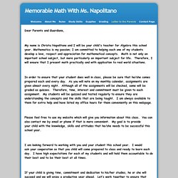 Letter to the Parents - Memorable Math With Ms. Napolitano