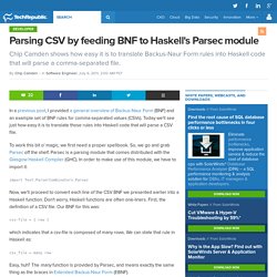 Parsing CSV by feeding BNF to Haskell's Parsec module