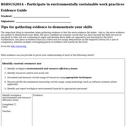 Participate in environmentally sustainable work practices Evidence Guide