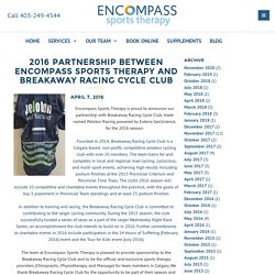 2016 Partnership between Encompass Sports Therapy and Breakaway Racing Cycle Club