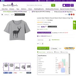 Lovely Deer Pattern Round Neck Short Sleeve Crop Top, Quality Unique T-shirts & Tanks - Beautifulhalo.com