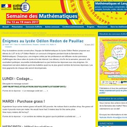 Énigmes au lycée Odilon Redon de Pauillac » Semaine des maths - Académie de Bordeaux