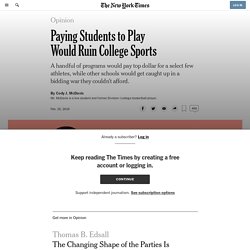 Paying Students to Play Would Ruin College Sports