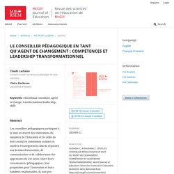 LE CONSEILLER PÉDAGOGIQUE EN TANT QU’AGENT DE CHANGEMENT : COMPÉTENCES ET LEADERSHIP TRANSFORMATIONNEL