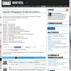 Légendes Pédagogiques: la table des matières – Normand Baillargeon