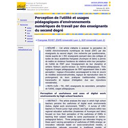 Perception de l’utilité et usages pédagogiques d’environnements numériques de travail par des enseignants du second degré