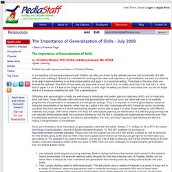 Resources - The Importance of Generalization of Skills - July 2009