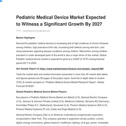 Pediatric Medical Device Market Expected to Witness a Significant Growth By 2027