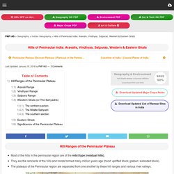 Hills of Peninsular India: Aravalis, Vindhyas, Satpuras, Western & Eastern Ghats
