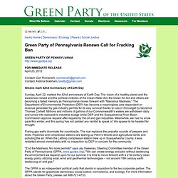 Green Party of Pennsylvania Renews Call for Fracking Ban
