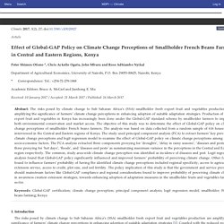 CLIMATE 26/03/17 Effect of Global-GAP Policy on Climate Change Perceptions of Smallholder French Beans Farmers in Central and Eastern Regions, Kenya