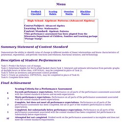 High School Algebraic Patterns (Advanced Algebra) Performance Assessment